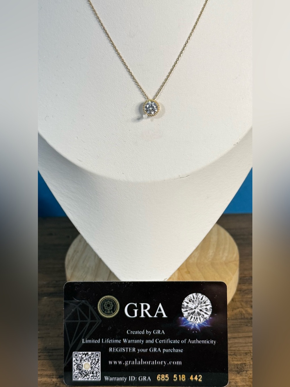 NY 14kGold Halo Necklace with Moissanite center